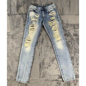 Embellish Men's Size 32x32 Blue Biker Denim Jeans HOLES DISTRESSED